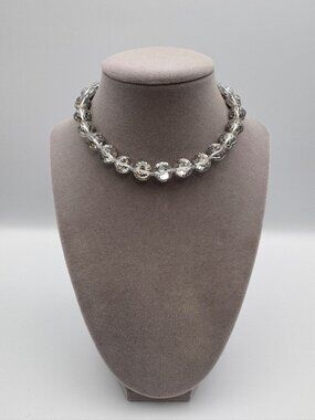 Vintage Castlecliff Foil Back Crystal Bead Necklace Faceted 14.5”